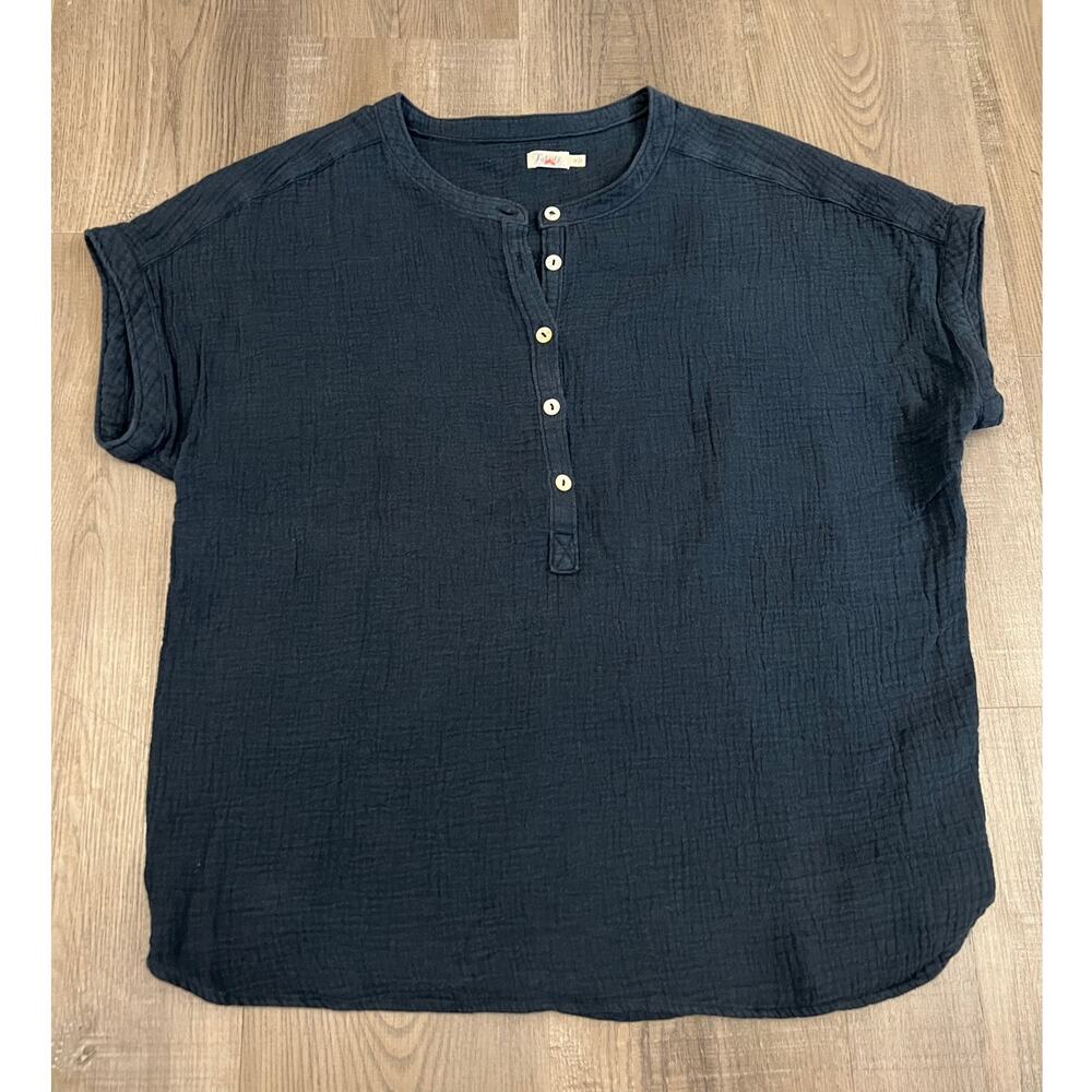 Faherty Dream Navy Organic Cotton Gauze Button Front Shirt